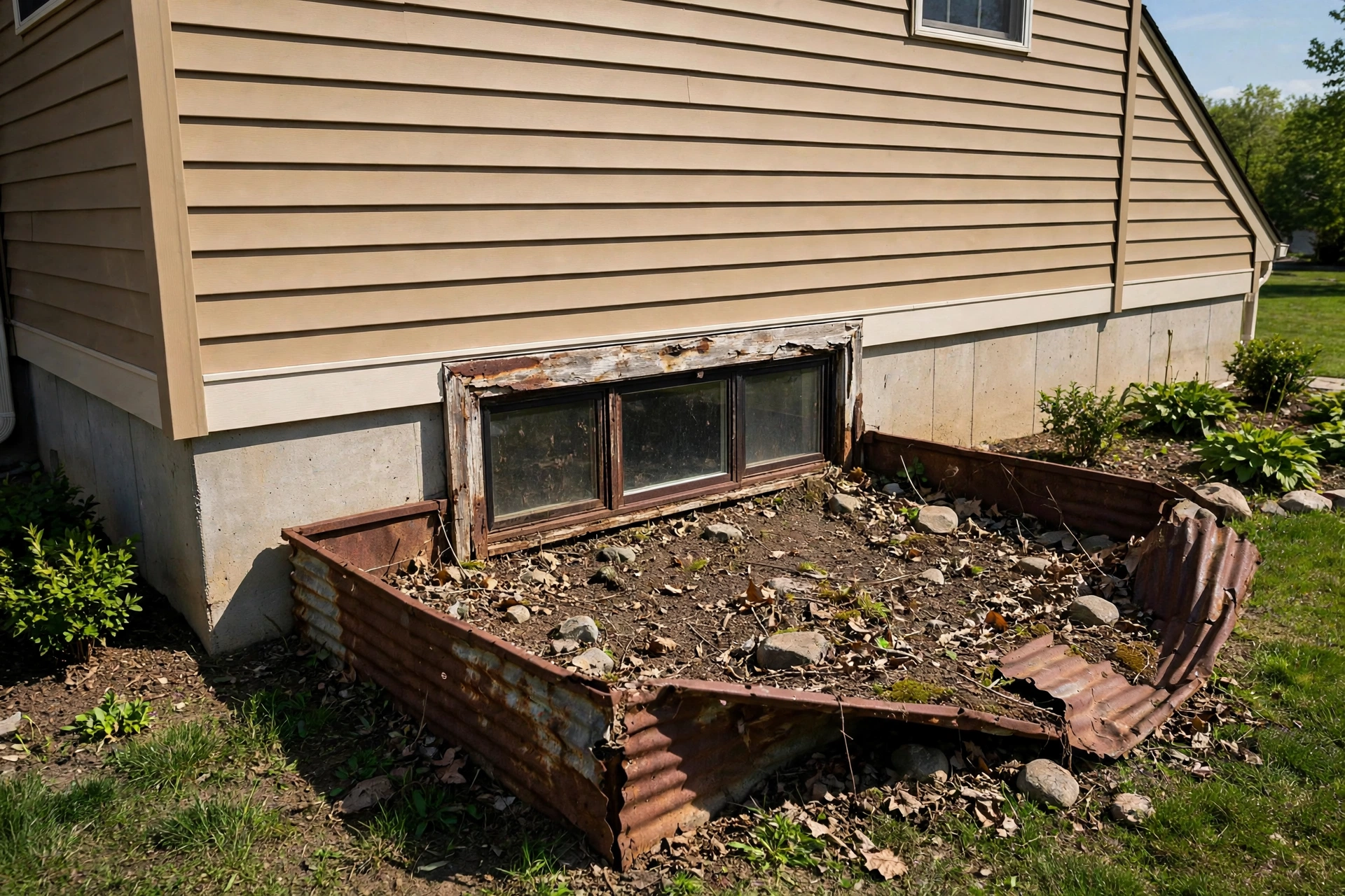 Before photo,  Egress Window Well Replacement in Chapel Forge, by Bowie Egress Windows Company